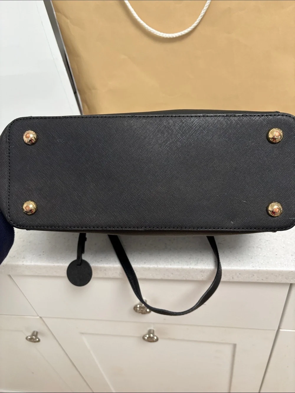 Michael Kors Black Saffiano Leather Tote with Gold Accents